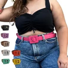 Cinto Feminino Plus Size Fivela Quadrada Colorido Couro Sintético Acessórios Moda Blogueira