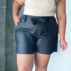 Short Plus Size Cintura Alta Bermuda Feminina Tecido Corino