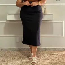 Saia Midi Social Feminina Plus Size Evangelica Secretaria 2 Fendas Lateral