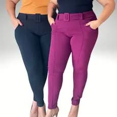 Kit 2 Calça Plus Size Feminina Legging Skinny Montaria Cintura Alta Com Cinto
