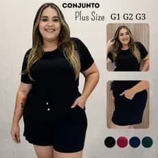 Conjunto Plus Size Feminino Verão Blusa Shorts Malha Premium