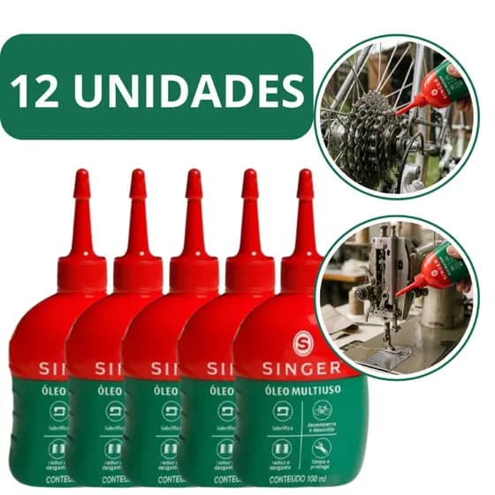 Kit 12 Oleo Singer Multiuso Lubrificante 100 ml Para Maquina de Costura Ferramentas Bicicleta