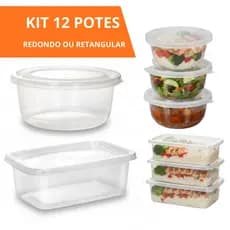 Kit 12 Potes Marmita Fitness 500ml Reutilizável Transparentes BPA FREE Freezer Microondas Organizado