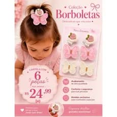 kit presilha de cabelo infantil, borboleta, frutinhas enxoval