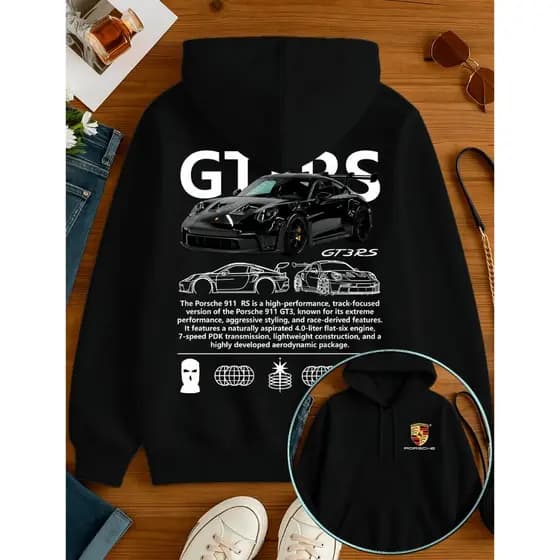 Blusa De Frio Moletom Canguru Streetwear De Corrida Porsche Gt3 Rs Preta