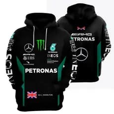 Blusa De Frio Moletom 100% Poliéster Corrida AMG Mercedes Preta Formula 1 Lewis Hamilton Sublimado