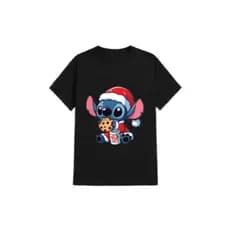 Camiseta Natal Stich Unissex 100% Algodão, Disponível Em Diversos Tamanhos E Em Três Cores.