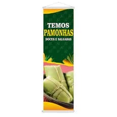 Banner Lona "Temos Pamonha" 100x30cm com Acabamento em Madeirinha