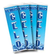 Kit Banner Lona "Temos Gelo" (04UN) 100x30cm com Acabamento em Madeirinha