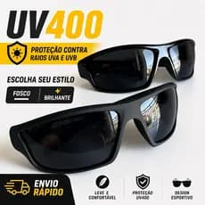 Óculos de Sol Masculino Esportivo UV400 Preto Fosco ou Brilhante Proteção Solar
