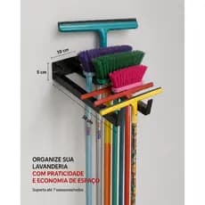 Suporte Porta Vassouras E Rodos De Parede Organizador Lavanderia Em Ferro Reforçado + Parafusos