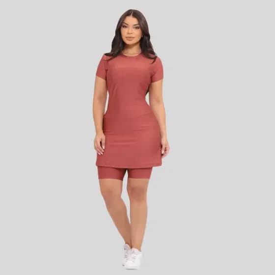 Conjunto Fitness Feminino Moda Evangelica Com Bolso Vestido e Short Treinos Moda Crista