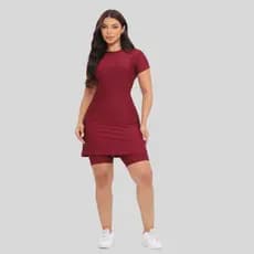 Conjunto Fitness Moda Evangelica Com Bolso Vestido e Short Treinos