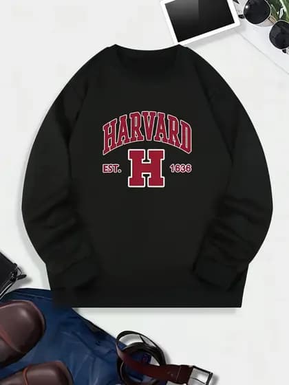 Moletom Feminino Blusa de Frio Universidade Havard Grosso Sem Capuz Flanelado Estampado Lançamento