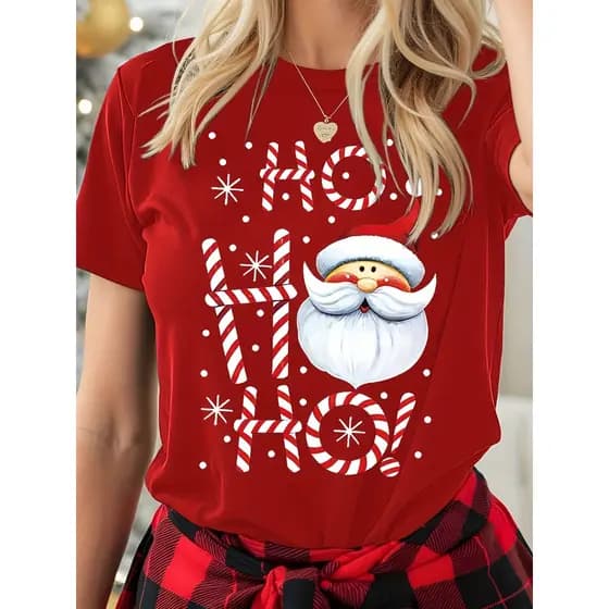 Camiseta Feminina de Natal Festiva Tshirt Leve e Perfeita para Looks do Dia a Dia