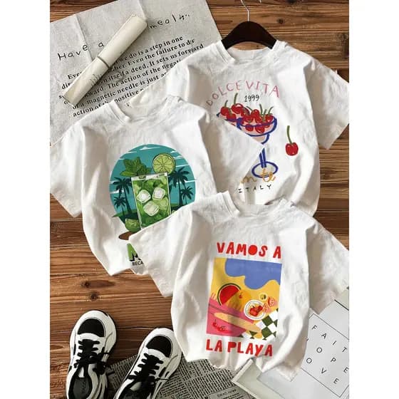 kit 3 t shirt estampada, manga curta e gola redonda casual para verão e primavera, moda feminina