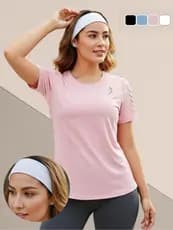 Kit Camiseta Dry Fit Feminina Academia Fitness Corrida Treino Caminhada UV + Faixa de Cabelo