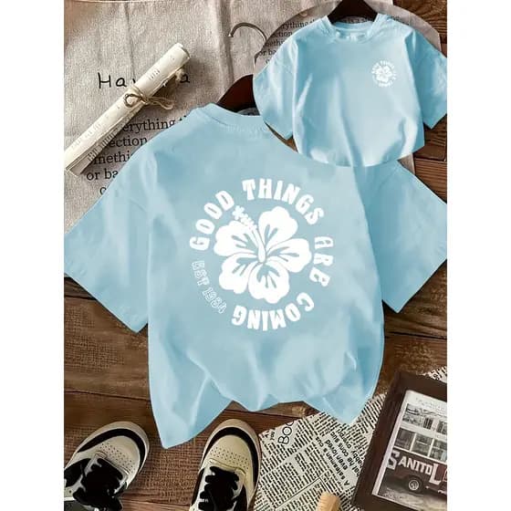 Camiseta Feminina T-shirt Estampada Floral – Blusa Pastel Casual e Versátil, Confortável e Estilosa