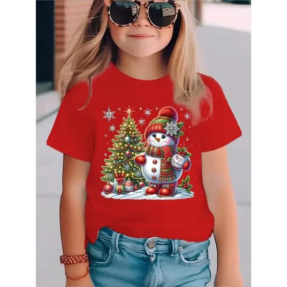 Camiseta Infantil Natal - Blusa Vermelha e Branca com Tema Natalino Camisa Infantil