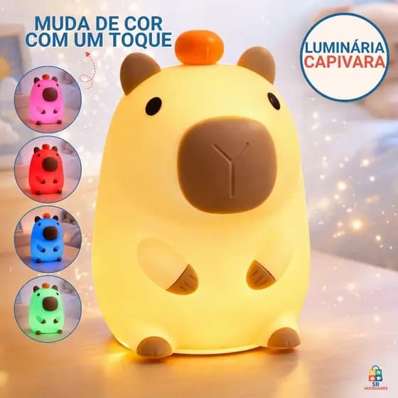 Luminária Capivara Luz Noturna RGB Acionamento por Toque - Cabo USB