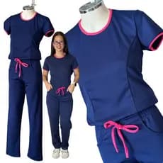 PIJAMA CIRÚRGICO SCRUB FEMININO TECIDO DE HELANCA MALHA DETALHES DE VIÉS