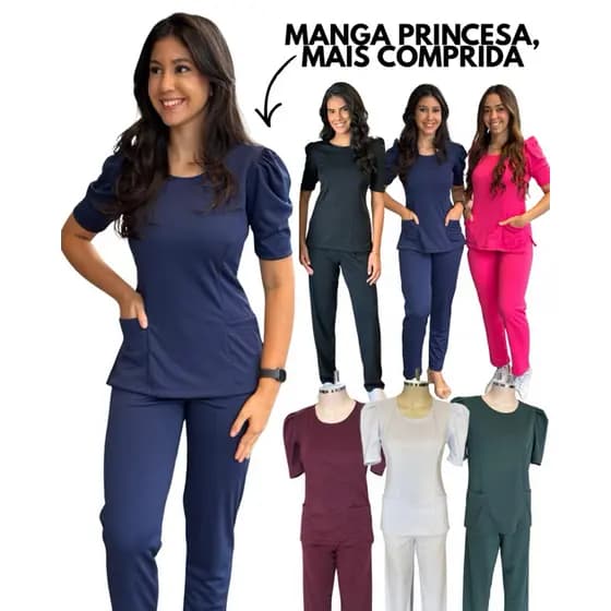 PIJAMA CIRURGICO SCRUB FEININO MANGA PRINCESA MALHA HELANCA