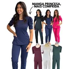 PIJAMA CIRURGICO SCRUB FEININO MANGA PRINCESA MALHA HELANCA