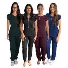 PIJAMA CIRÚRGICO FEMININO NO TECIDO DE TWOWAY COM DETALHES MODELO ZIPER COM MANGA TRASPASSADA