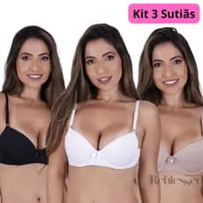 Kit com 3 Sutiãs em Microfibra (Preto, Branco, chocolate) com Bojo e alça Promoção Atacado