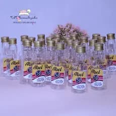 Kit com 10 mini garrafa 50ml plástico pet personalizada com adesivo, tampa metálica ou rolha