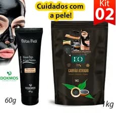Kit Carvão em Po Ativado Mascara Facial + Vulcan Black Mascara Removedora de Cravo Dokmos