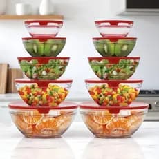 Kit Conjunto 5 Potes de Vidro Tigela Bowl com Tampa Organizador Multiuso Empilhável Tamanho Variado