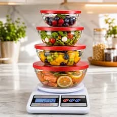 Kit Balança de Cozinha Digital Pote Vidro Hermético Marmita Saudável Fitness Comida da Semana