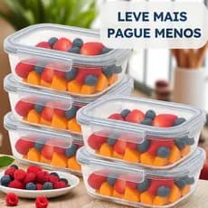 Kit Marmita de Vidro Grande 1040ml Pote com Tampa Hermética para Comida da Semana Fitness Lanche