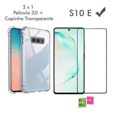 Capa de Alta Durabilidade com Película 3D Capa Case Capinha Anti Shock transparente Samsung Galaxy S10 E + Película Vidro 3D