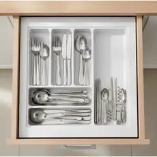 Organizador Porta Talheres Divisórias Utensílios Gaveta Colher Garfo Faca Cozinha Branco Lj-0803