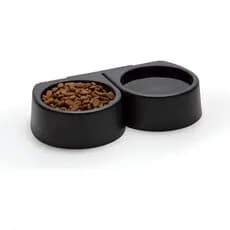 Comedouro Duplo Elevado De Parede Com Fita Dupla Face Pra Cachorro E Gato - Arthi Preto