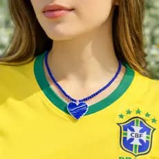 Colar Feminino Estilo Brasil Moda Copa Pingente Coração Colorido | Azul, Verde e Amarelo