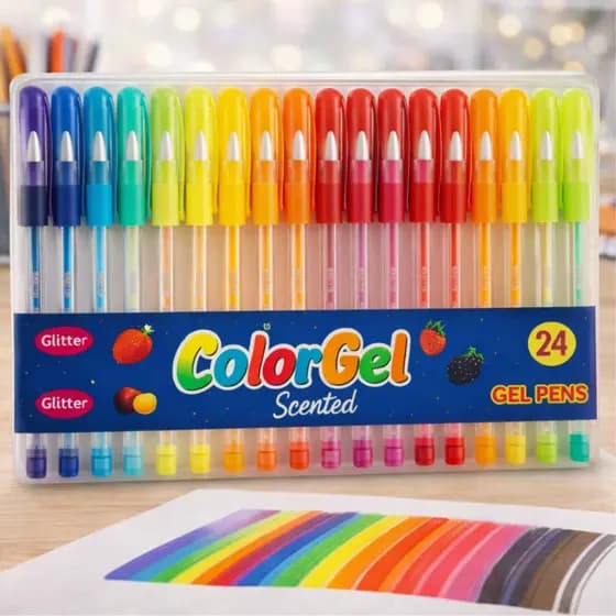 Kit Canetas Gel Perfumadas 24 Cores Coloridas Glitter Presente Criativo Papelaria Fofa