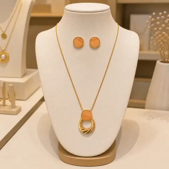 Conjunto Feminino Colar + Brinco Dourado de Pedra Sofisticado | Elegante Delicado