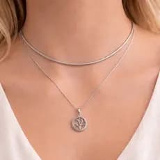 Colar Duplo Prata Choker + Pingente Árvore da Vida Feminino Delicado Ajustável