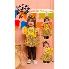 jardineira vestido romper tematico xadrez festa junina roupa de menina infantil