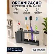 Porta Escova de Dente com Porta Creme Dental, para até 3 escovas | Organizador de Banheiro Moderno