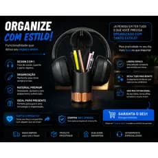 Suporte para Fone de Ouvido com Porta-Canetas | Organizador Multifuncional de Escritório e Setup Game
