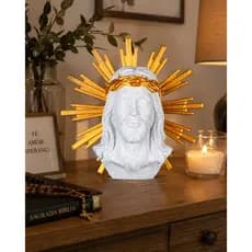 Imagem Sagrado Coração de Jesus  Decorativa de Mesa – Escultura Religiosa Premium com Acabamento Dourado