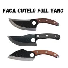 Faca Churrasco Cutelo Cabo Artesanal em Madeira, Aço Inox FullTang - 1454