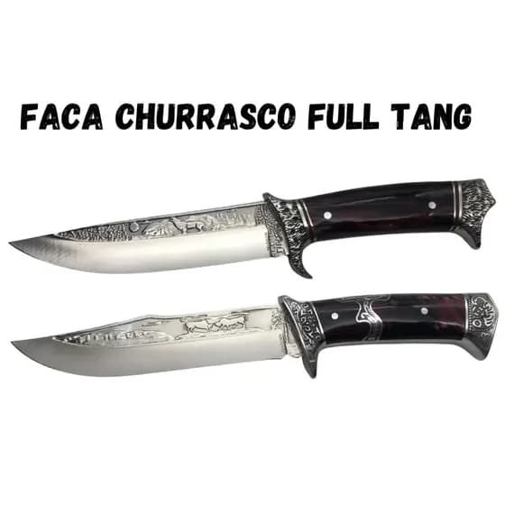 Faca Churrasco Caça e Pesca Cabo Artesanal em Resina e Metal, Aço Inox  FullTang - 1730