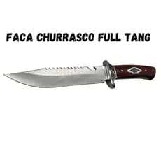 Faca Churrasco Caça e Pesca Cabo Artesanal em Madeira, Full Tang Aço Inox - 1648