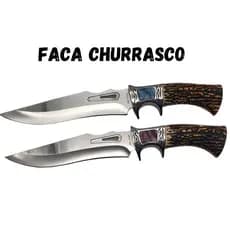 Faca Churrasco Aço Inox Caça e Pesca Cabo Artesanal Resinado - 1933