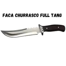 Faca Churrasco Caça e Pesca Cabo Artesanal em Madeira, Aço Inox FullTang - 9014